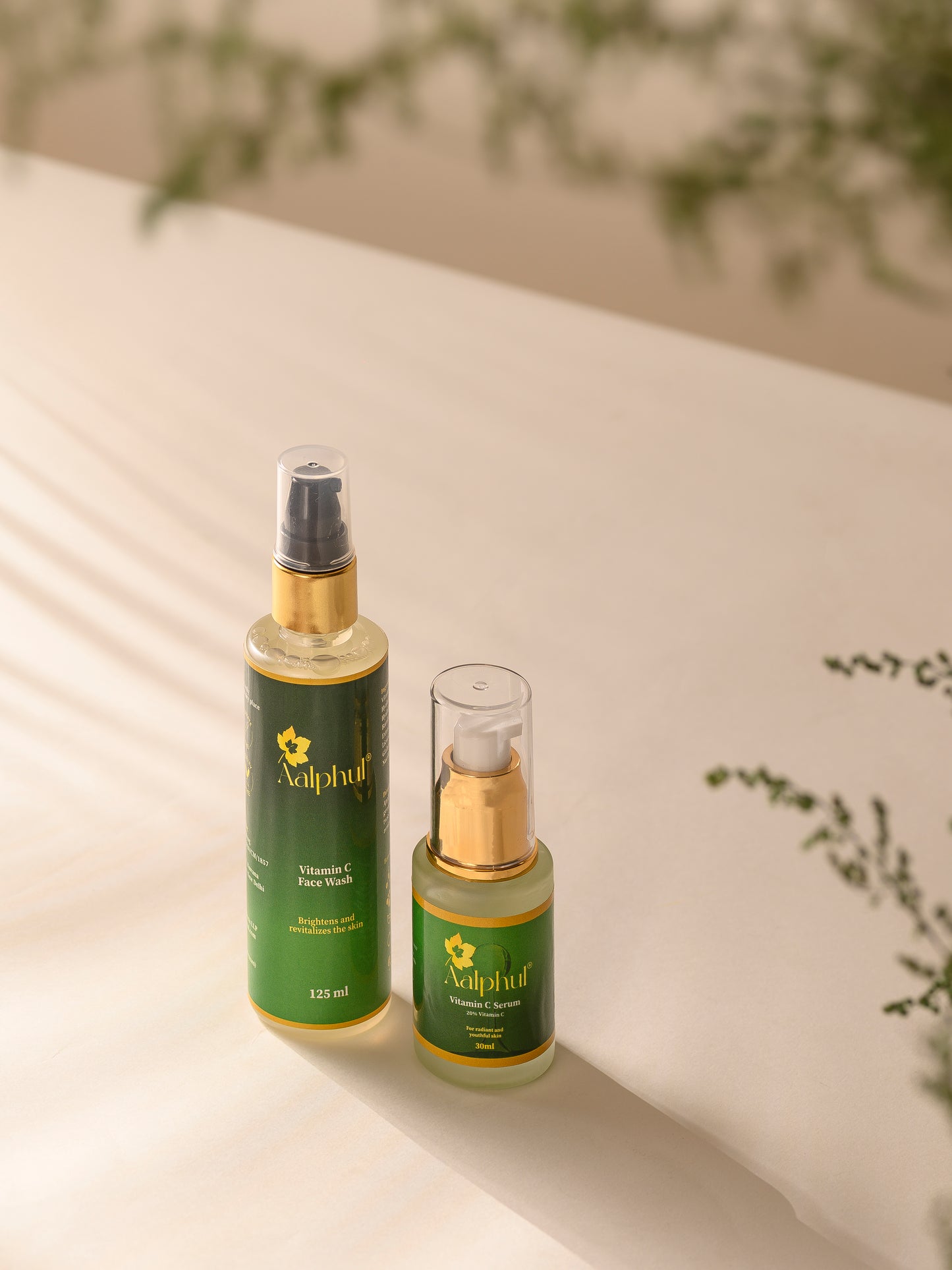 Aalphul Vitamin C Range Combo display image with the Vitamin C Face Wash and Serum bottles showcased