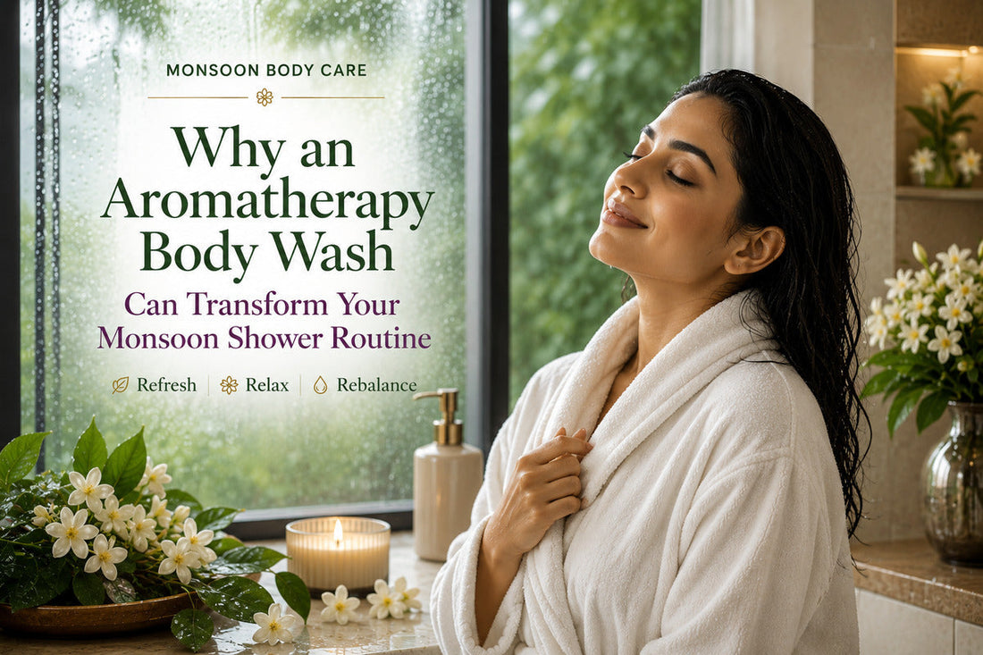 Woman feeling refreshed after an aromatherapy shower during the monsoon season in humid weather