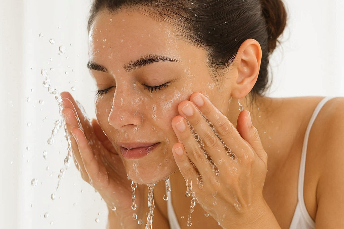 Woman washing face with gentle natural face wash – Aalphul Skincare Routine
