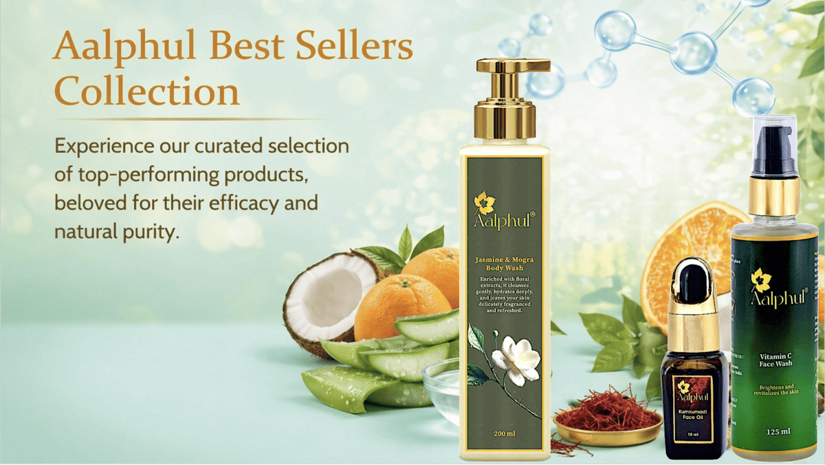 Aalphul Best Sellers Collection with various products on a light green background