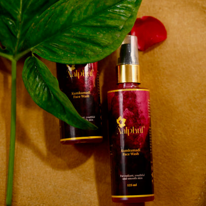 Aalphul Kumkumadi Face Wash Display image with leafy and floral elements