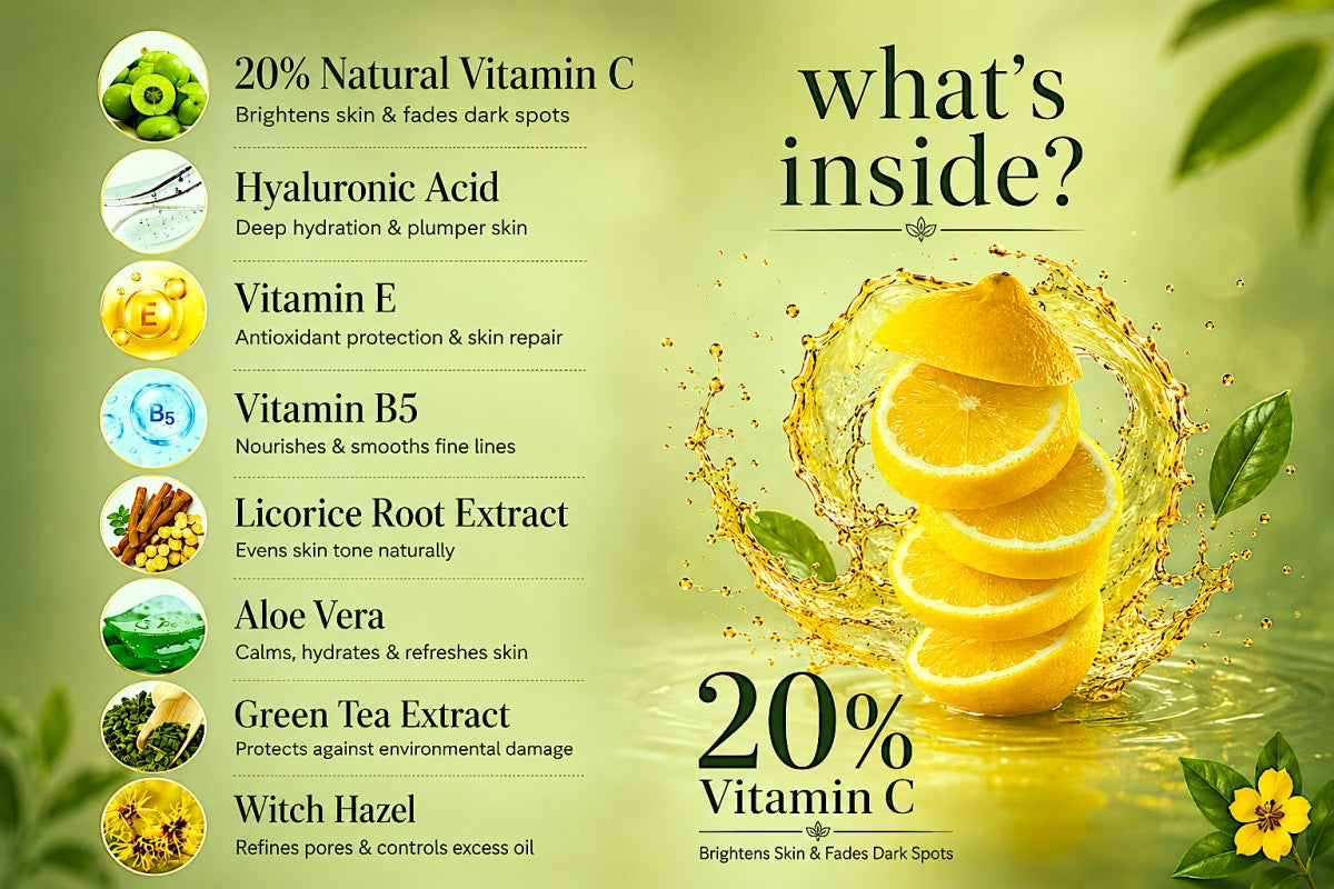 Aalphul Vitamin C Serum ingredients and their beneficial properties are shown in this image