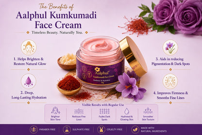 Aalphul Kumkumadi Face Cream benefits are shown in this image