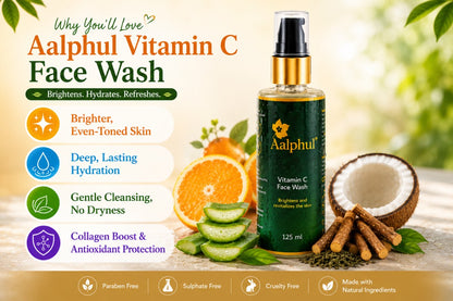 The benefits of the Aalphul Vitamin C Face Wash are shown in this image