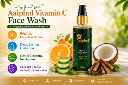 The benefits of the Aalphul Vitamin C Face Wash are shown in this image
