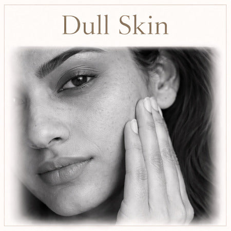 Close-up of a person's face with 'Dull Skin' text above.