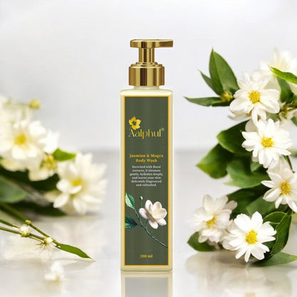Aalphul Jasmine & Mogra Body Wash with the Jasmine Flower around it