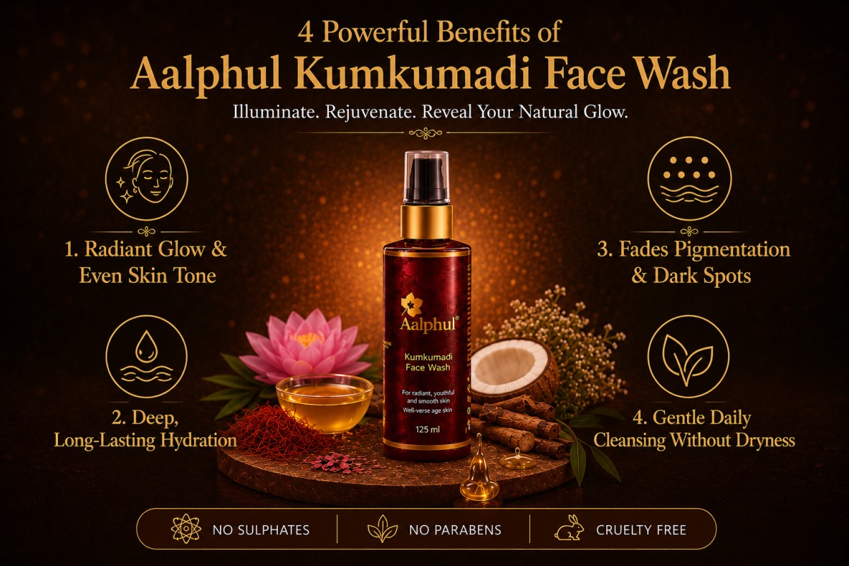 Aalphul Kumkumadi Face Wash benefits listed in this image