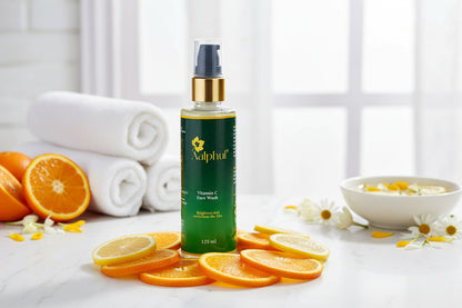 Vitamin C Face Wash Hero Image with citrus fruit slices in a spa setup